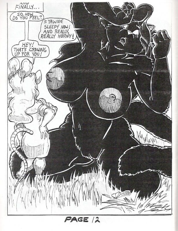 4_arms anthro big_breasts breasts duo eyes_closed female genitals huge_breasts magic multi_arm multi_limb nipples pussy size_difference tail text oscar_marcus felid mammal mouse murid murine pantherine rodent comic english_text hi_res monochrome