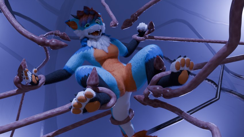 anthro bdsm capture dark female fluffy fog forest plant questionable_consent restraints solo spread_legs spreading tail tentacles tree fox_the_hyena mythology fyrne dragon mythological_creature mythological_scalie scalie 16:9 hi_res widescreen