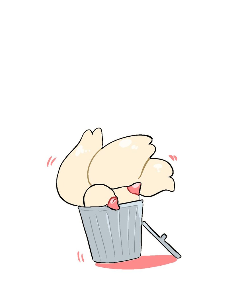 female fur inside_trash_can red_toes simple_background solo trash_can white_body white_fur mochi_mori made_in_abyss faputa humanoid narehate colored hi_res shaded