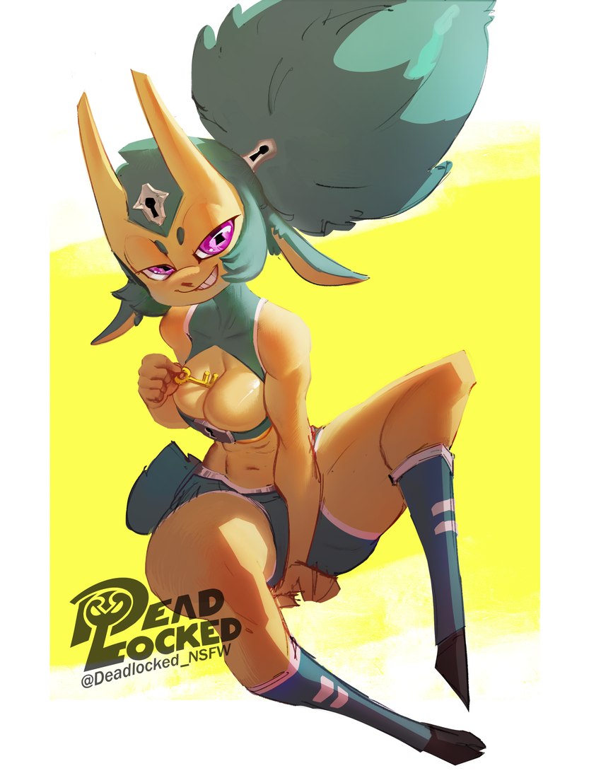 anthro athletic big_breasts big_butt breasts butt female hair item_in_cleavage key long_hair magic solo thick_thighs deadlocked fan_character trickey_(deadlocked) bovid caprine goat mammal absurd_res hi_res