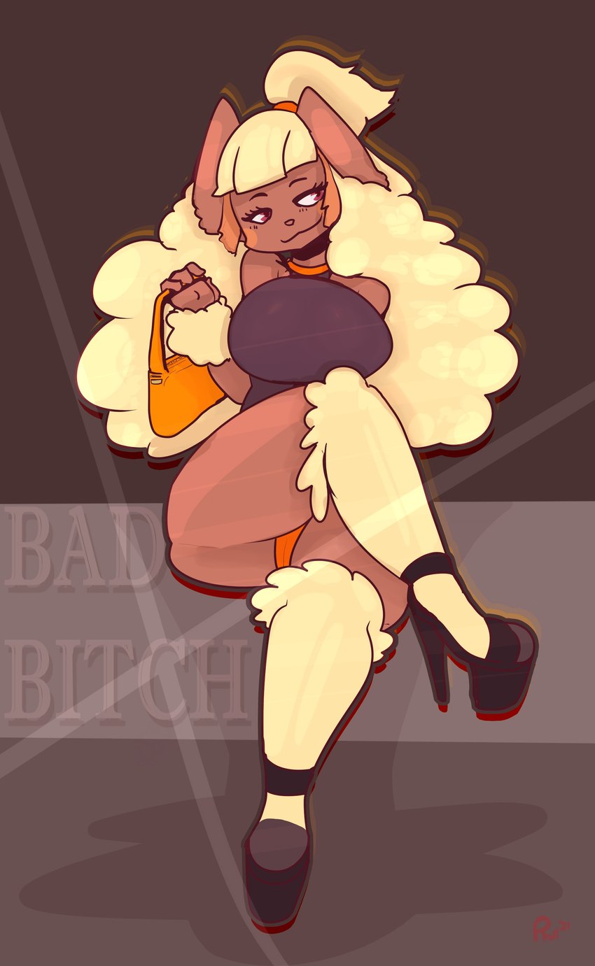 anthro anthrofied big_breasts breasts clothing crossed_legs female footwear high_heels panties purse red_eyes shoes solo underwear sirphilliam nintendo pokemon generation_4_pokemon lopunny pokemon_(species) absurd_res hi_res