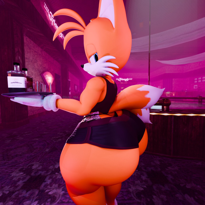 alcohol angry anthro athletic_wear beverage big_butt bottomwear butt clothing femboy gloves gym_bottomwear gym_shorts handwear huge_butt looking_back male money_in_thong money_in_underwear pole shorts solo strip_club stripper_pole thick_thighs thong tray underwear whiskey white_clothing white_gloves white_handwear adri164 sega sonic_the_hedgehog_(series) miles_prower canid canine fox mammal red_fox true_fox 1:1 3d_(artwork) digital_media_(artwork) hi_res