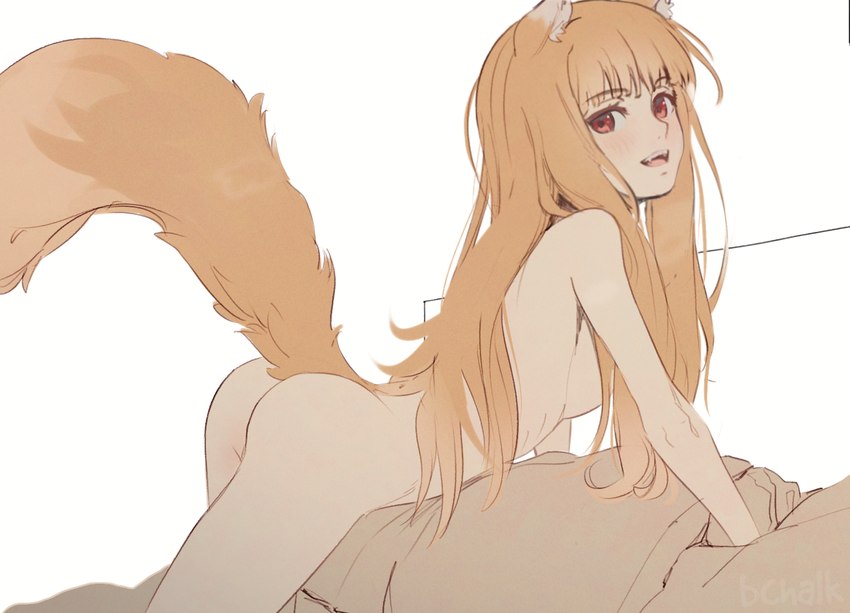 all_fours bangs blush blush_lines breasts butt convenient_censorship cute_fangs dipstick_ears dipstick_tail ear_markings eyebrow_through_hair eyebrows eyelashes fangs female female_humanoid fluffy fluffy_tail fur furry_tail hair hair_covering_breasts inner_ear_fluff light_body light_skin long_hair long_tail looking_at_viewer markings multicolored_ears nude nude_female nude_humanoid open_mouth open_smile orange_body orange_fur orange_hair orange_tail pale_skin pose pupils raised_tail red_eyes side_view simple_background slim slim_female slim_humanoid smile smiling_at_viewer tail tail_markings tan_body tan_fur tan_markings tan_tail_tip teeth translucent translucent_hair tuft upper_teeth upper_teeth_only white_background white_ear_tips white_inner_ear_fluff white_sclera white_tuft butterchalk spice_and_wolf holo_(spice_and_wolf) canid canine fox humanoid hybrid mammal 2025 colored pinup portrait sketch