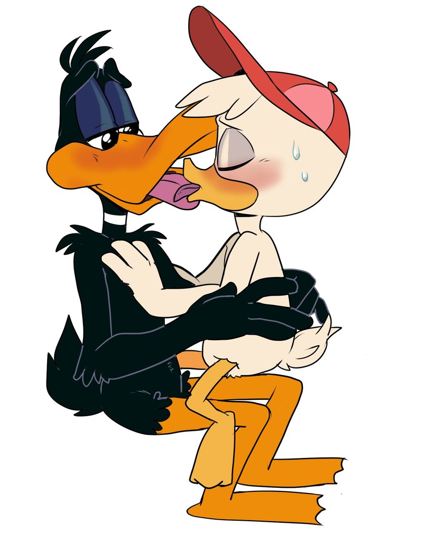 adult_on_young age_difference anthro blush bodily_fluids clothing duo eyes_closed french_kissing hat hat_only headgear headgear_only headwear headwear_only hug kissing male male/male mostly_nude sitting_on_another sweat young igotdragons disney ducktales ducktales_(2017) looney_tunes warner_brothers daffy_duck huey_duck anatid anseriform avian bird duck hi_res