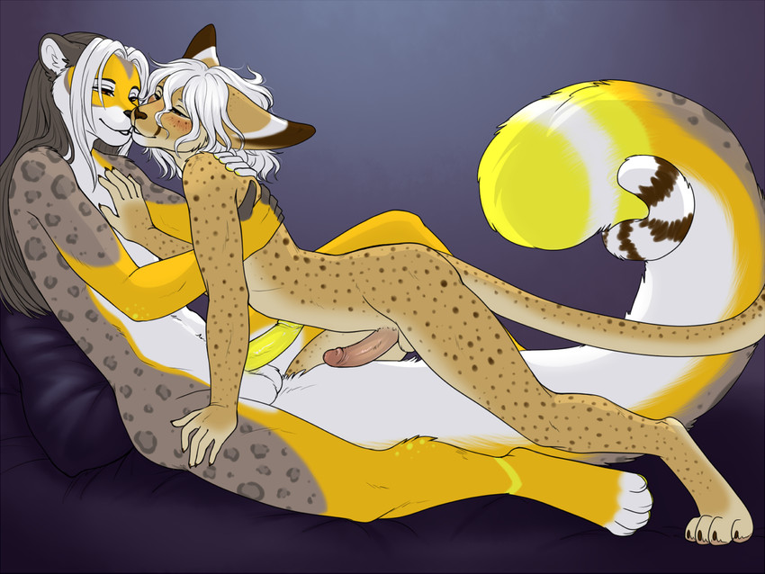 anthro balls blush duo entwined_tails erection eyebrows eyelashes fur genitals hair hug long_hair male male/male markings nude penis romantic romantic_couple smile spots spotted_body spotted_fur tail tail_coil white_hair ajna cael_(ajna) seraphimkitsune cheetah domestic_cat felid feline felis hybrid mammal pantherine serval snow_leopard 2020 4:3 digital_media_(artwork)