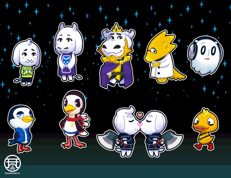 anthro axe beard bottomless clothed clothing crown electronics facial_hair female fully_clothed group headgear headphones horn long_ears male melee_weapon scarf weapon tomatoterror animal_crossing nintendo undertale undertale_(series) alphys asgore_dreemurr asriel_dreemurr dogamy dogaressa monster_kid napstablook papyrus_(undertale) sans_(undertale) toriel anatid anseriform avian bird boss_monster_(undertale) bovid canid canine canis caprine domestic_dog duck ghost lizard mammal penguin reptile scalie spirit hi_res