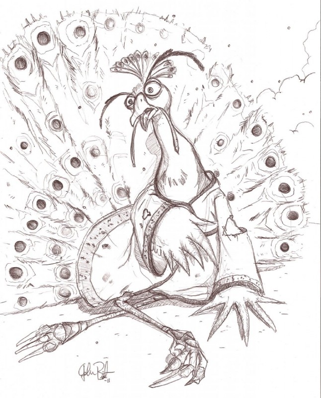 beak biped clothing dazed feral front_view male simple_background sitting solo torn_clothing white_background starfig dreamworks kung_fu_panda lord_shen avian bird galliform peafowl phasianid brown_and_white digital_drawing_(artwork) digital_media_(artwork) full-length_portrait hi_res monochrome portrait signature