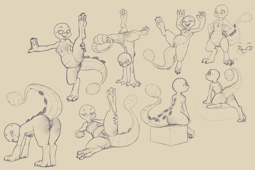 anthro anus barefoot biped breasts butt feet female front_view genitals handstand multiple_poses nude nude_anthro nude_female open_mouth pose presenting presenting_hindquarters pussy raised_leg raised_tail rear_view sitting solo standing tail three-quarter_view atane27 lulu_(atane27) gecko lizard reptile scalie black_and_white digital_drawing_(artwork) digital_media_(artwork) full-length_portrait hi_res line_art monochrome multiple_images portrait sketch_page