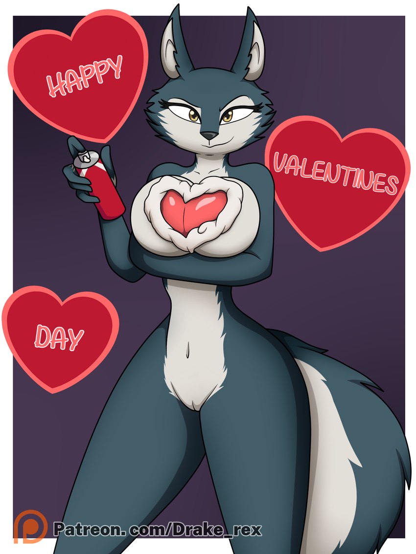 anthro breasts dairy_products female food fur genitals grey_body grey_fur heart_symbol holidays nude pussy smug solo whipped_cream yellow_eyes drake-rex illumination_entertainment sing_(movie) valentine's_day porsha_crystal canid canine canis mammal wolf 3:4 hi_res