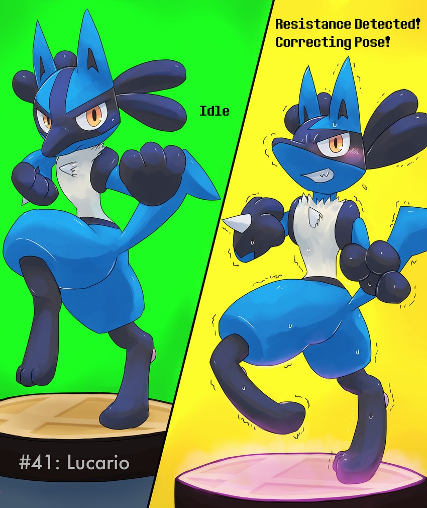 ambiguous_gender anthro immobile immobilization on_display solo transfix_panel transfixation kurohane_karasu nintendo pokemon super_smash_bros. super_smash_bros._ultimate canid canine generation_4_pokemon lucario mammal pokemon_(species) absurd_res hi_res