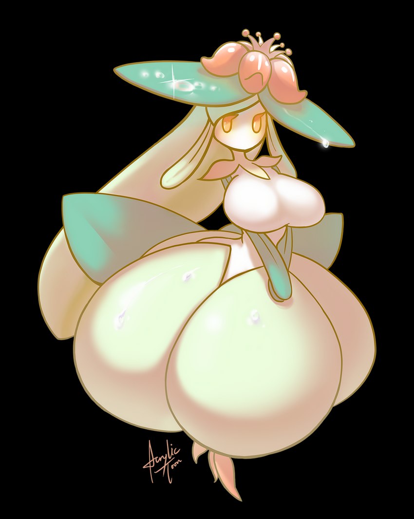 anthro big_breasts big_dress breasts female flower_(anatomy) hair long_hair plant solo acrylictoon nintendo pokemon elemental_creature flora_fauna generation_5_pokemon lilligant pokemon_(species) alpha_channel hi_res