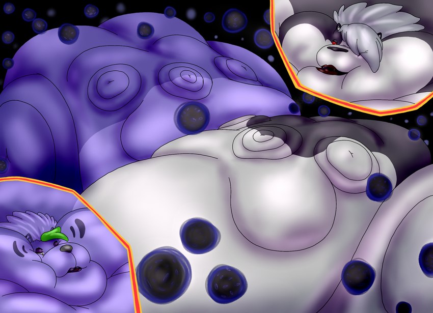 anthro belly big_belly big_breasts big_butt big_cheeks black_eyeshadow black_nose blobby blush breasts butt chubby_cheeks close-up duo eyeshadow female green_hair grey_body grey_ears grey_hair grey_tail hair huge_belly huge_breasts huge_butt hyper hyper_belly hyper_breasts hyper_butt hyper_cheeks immobile lipstick makeup morbidly_obese morbidly_obese_anthro morbidly_obese_female multiverse obese obese_anthro obese_female open_mouth overweight overweight_anthro overweight_female purple_body purple_ears purple_eyeshadow purple_inner_ear purple_lipstick purple_tail red_lipstick red_sclera sharp_teeth smile tail teeth weight_gain white_eyes white_inner_ear yellow_eyes po-charii_hoshii_(artist) five_nights_at_freddy's five_nights_at_freddy's:_security_breach helluva_boss mythology scottgames steel_wool_studios loona_(helluva_boss) roxanne_wolf canid canid_demon canine canis demon hellhound mammal mythological_canine mythological_creature wolf 2024 colored digital_media_(artwork) hi_res shaded