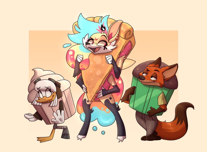 della duck, nick wilde, and queen bee-lzebub (helluva boss and etc) created by deadyoung7