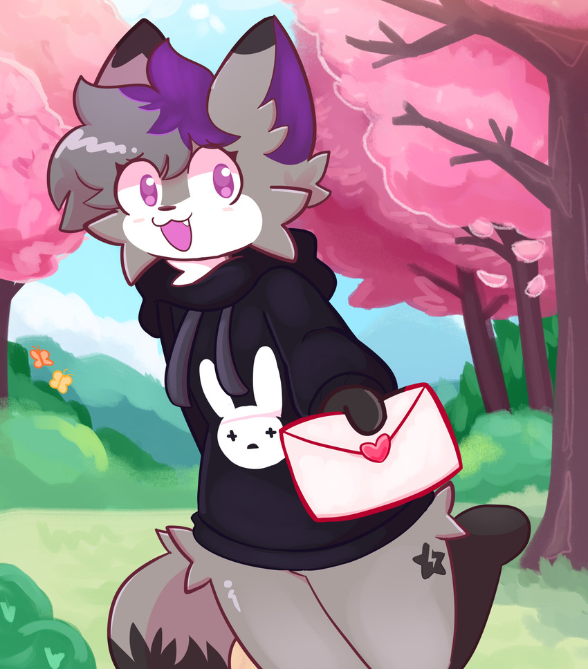 anthro clothing forest heart_symbol holidays hoodie male plant sleepy_nest smile solo topwear tree valentine's_day_card unknown_artist bad_bunny valentine's_day remy_pawz canid canine canis domestic_dog herding_dog mammal pastoral_dog spitz swedish_vallhund welsh_corgi absurd_res hi_res