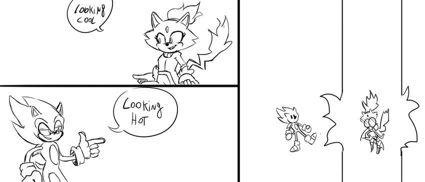 anthro blush dialogue duo female flirting love male male/female narrowed_eyes nervous smile speech_bubble text zettoart sega sonic_the_hedgehog_(series) blaze_the_cat burning_blaze sonic_the_hedgehog super_sonic domestic_cat eulipotyphlan felid feline felis hedgehog mammal 7:3 absurd_res black_and_white english_text hi_res monochrome sketch