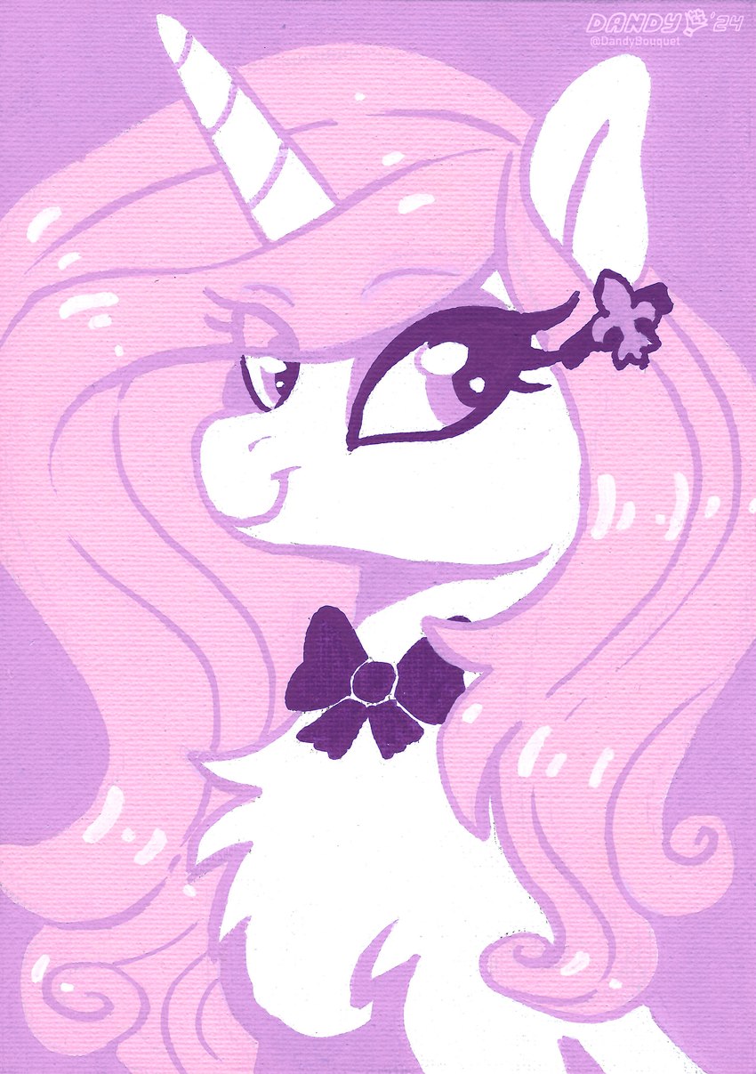 black_eyeliner bow_(feature) eyeliner eyeshadow female feral fur hair horn makeup pink_eyes pink_eyeshadow pink_hair smile solo white_body white_fur dandy_(artist) friendship_is_magic hasbro my_little_pony mythology fleur_de_lis_(mlp) equid equine mammal mythological_creature mythological_equine unicorn absurd_res hi_res traditional_media_(artwork)