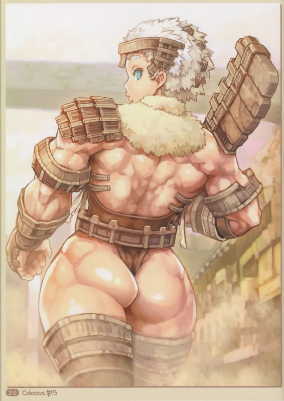 biceps blue_eyes butt clothed clothing club_(weapon) female fish_lips fur hair looking_at_viewer looking_back mace melee_weapon muscular muscular_female not_furry rock short_hair solo weapon white_hair ganten gatten shigatake japan_studio_(game_developer) shadow_of_the_colossus sony_corporation sony_interactive_entertainment team_ico_(game_developer) argus_(shadow_of_the_colossus) colossus colossus_(shadow_of_the_colossus) human humanoid mammal digital_media_(artwork) hi_res