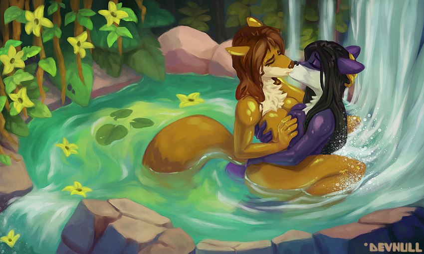 anthro bathing breast_squish breasts duo female female/female kissing pond squish devnull sheep_and_wolves wizart_animation leah_(sheep_and_wolves) sarabi_(sheep_and_wolves) canid canine canis mammal wolf 5:3