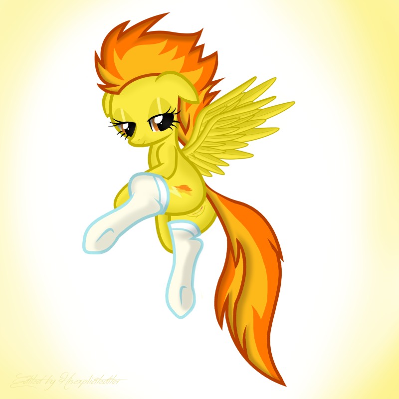 anus brown_eyes butt clothing cutie_mark feathered_wings feathers female feral gradient_background hair legwear looking_at_viewer looking_back nude raised_wings simple_background solo stockings vaginal wings yellow_body yellow_feathers hisexpliciteditor pyruvate third-party_edit friendship_is_magic hasbro my_little_pony mythology spitfire_(mlp) wonderbolts_(mlp) equid equine mammal mythological_creature mythological_equine pegasus 1:1 2015 hi_res