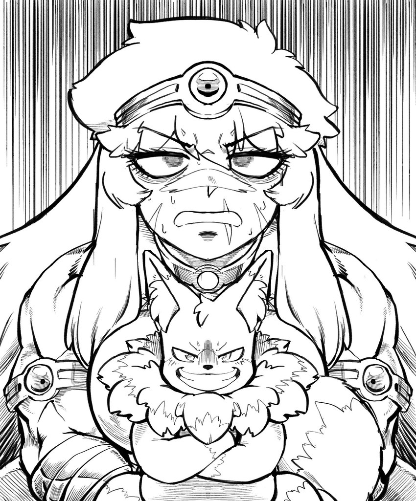 angry annoyed anthro arm_wraps big_breasts bodily_fluids breasts circlet clothing collar control_collar crossed_arms embarrassed eye_bags eyelashes facial_scar female fox_ears fox_tail frown frowning_at_viewer fur hair headgear headwear huge_breasts humiliation jewelry larger_female long_hair looking_at_viewer male male/female muscular muscular_female orb pose proud scar size_difference smaller_male smug smug_expression smug_eyes smug_face smug_grin standing standing_on_another sweat sweatdrop triumphant wraps noahdoesart ramia-yana akira_(ramia-yana) ramia human mammal monster hi_res