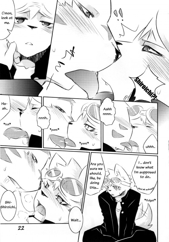 anthro blush crossed_legs dialogue duo eyewear goggles kissing male romantic romantic_couple tail text tongue kenn third-party_edit canid canine canis domestic_dog felid mammal pantherine tiger comic english_text greyscale hard_translated hi_res monochrome translated translation_edit