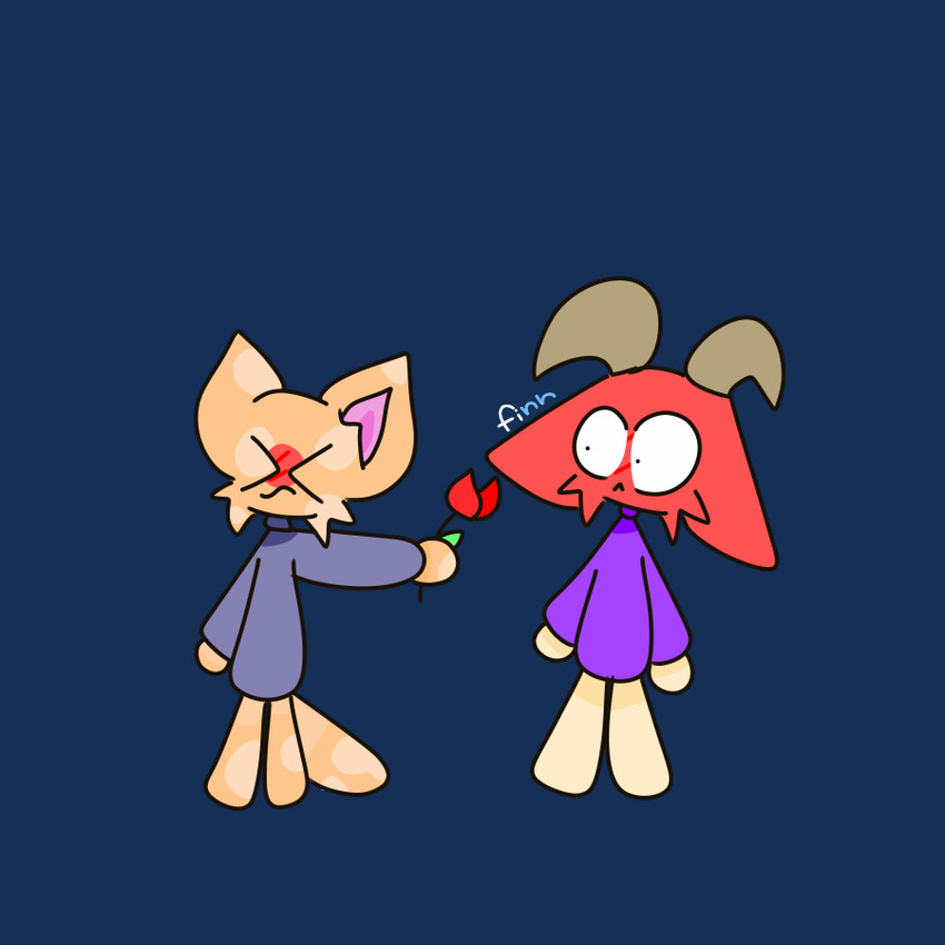 anthro blush clothing confession duo flower horn male male/male plant silly arte_misee bovid caprine domestic_cat felid feline felis goat mammal