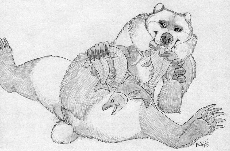 animal_genitalia animal_pussy eating feet female feral food genitals hindpaw lying on_back overweight overweight_female overweight_feral paws pussy solo spread_legs spreading ursine_pussy paper-wings bear fish mammal marine 2017 monochrome sketch