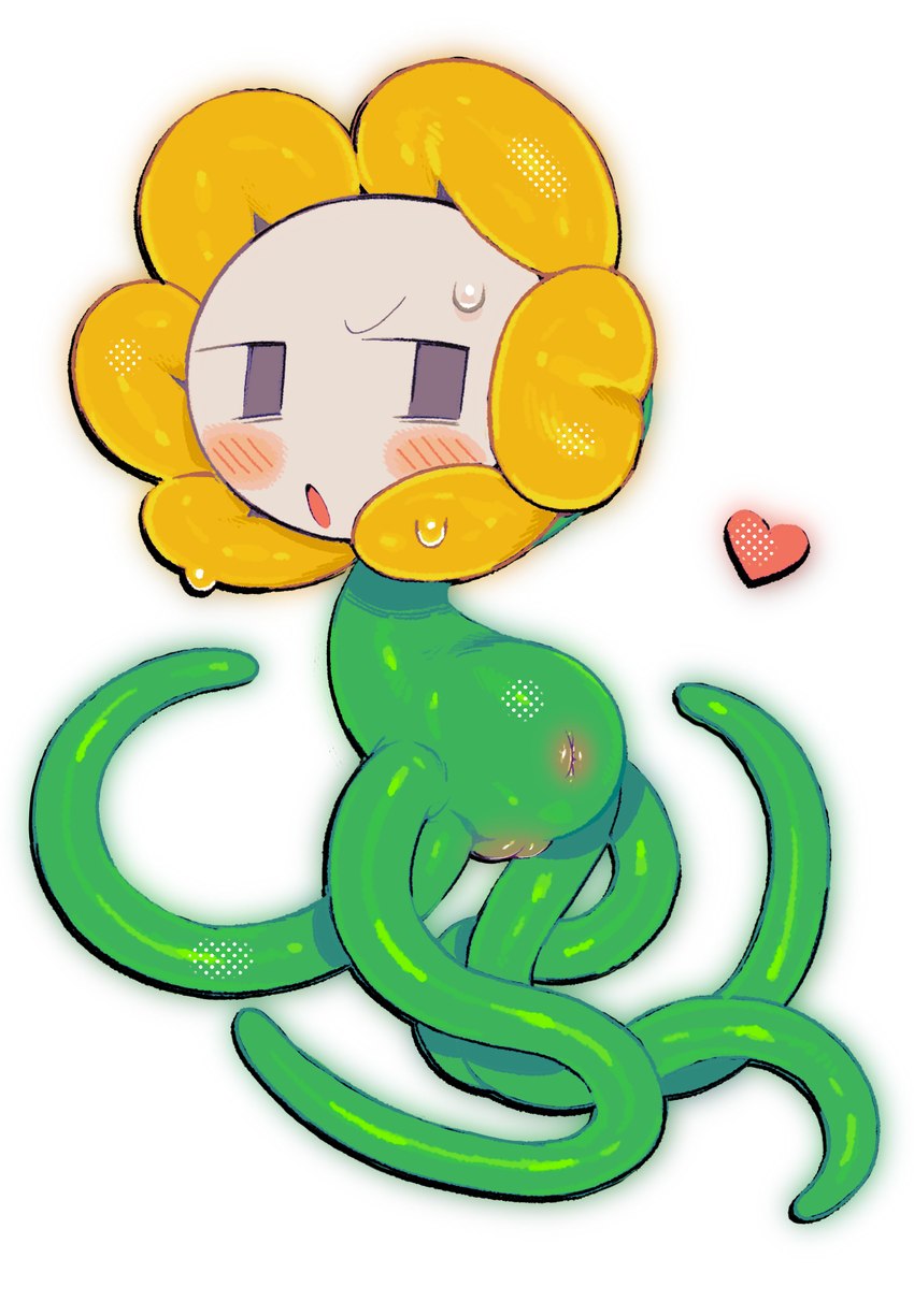 ambiguous_gender animal_genitalia annoyed anus blush blush_lines bodily_fluids butt flower genital_slit genitals green_body heart_symbol looking_back plant presenting presenting_hindquarters solo sweat sweatdrop tentacles retsuzyohana undertale undertale_(series) flowey_the_flower elemental_creature flora_fauna flower_creature hi_res