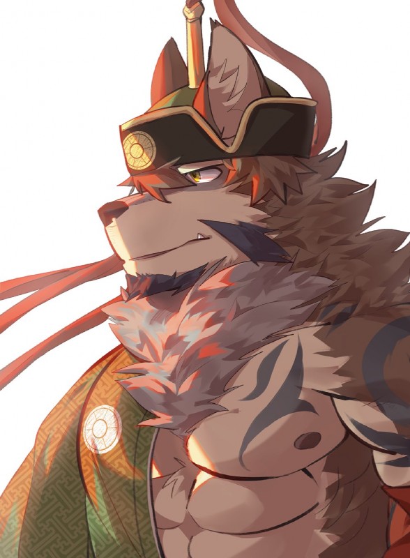 abs anthro biceps clothed clothing facial_hair fur male mongolian mongolian_clothing muscular muscular_anthro muscular_male pecs solo tattoo sadonghao lifewonders tokyo_afterschool_summoners temujin_(tas) canid canine canis mammal wolf 2019 digital_media_(artwork) hi_res