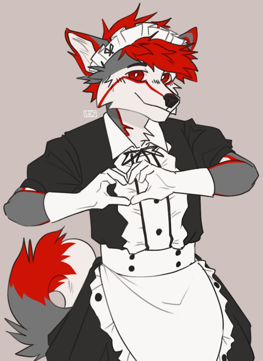 anthro clothing maid_uniform male solo uniform fryv clemthehusky canid canine canis domestic_dog husky mammal nordic_sled_dog spitz hi_res