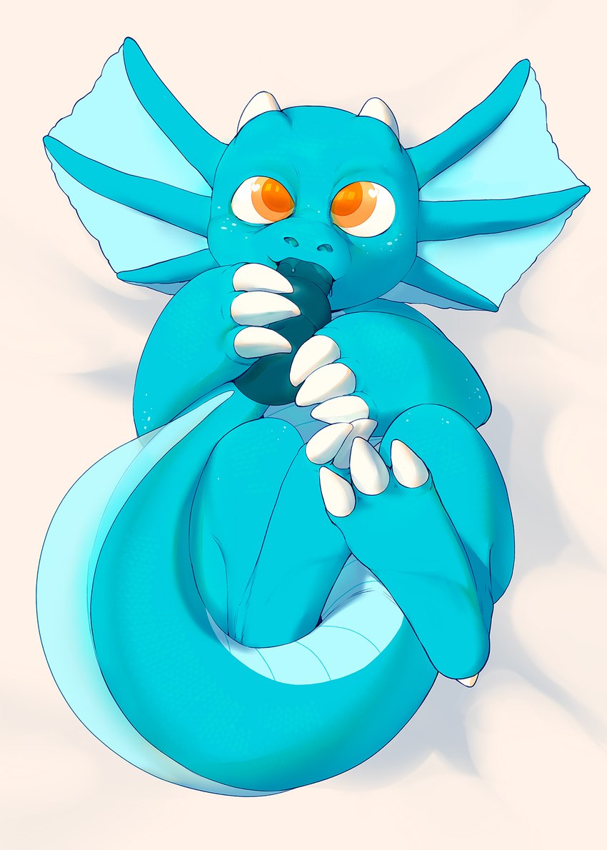 anthro cross-eyed dakimakura ear_fins feet fin lying male on_back solo sucking_on_tail tail tail_in_mouth young snofu mythology everestdragon dragon mythological_creature mythological_scalie scalie 2023 hi_res