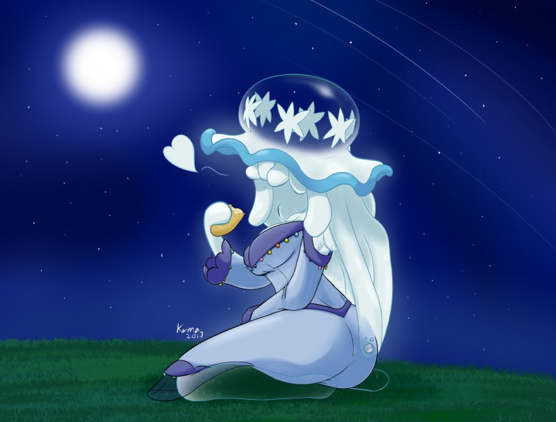 anthro big_breasts breasts female heart_symbol kneeling moon night sky solo kawma nintendo pokemon generation_7_pokemon nihilego pokemon_(species) ultra_beast hi_res