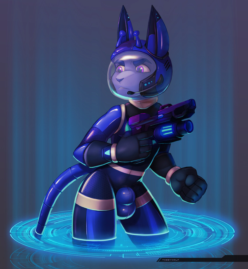 alternative_fashion anthro armor bulge clothing cyberpop futuristic gloves handwear headgear helmet hi-tech hologram j-fashion male military science_fiction soldier solo space space_marine spacesuit suit teleport warrior weapon tobbywolf alien hybrid lagomorph leporid mammal rabbit hi_res