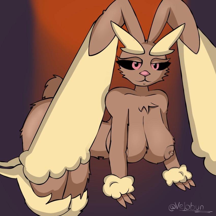 anthro areola big_breasts breasts brown_body female fur huge_breasts looking_at_viewer nipples nude simple_background smile solo tail thick_thighs velobun nintendo pokemon generation_4_pokemon lagomorph leporid lopunny mammal pokemon_(species) rabbit digital_media_(artwork)