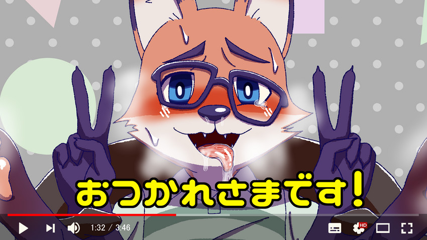 anthro bodily_fluids clothed clothing eyewear glasses male multicolored_body multicolored_clothing multicolored_topwear solo text topwear nako citail vtuber ono_kitsune canid canine fox mammal 16:9 hi_res japanese_text translated widescreen