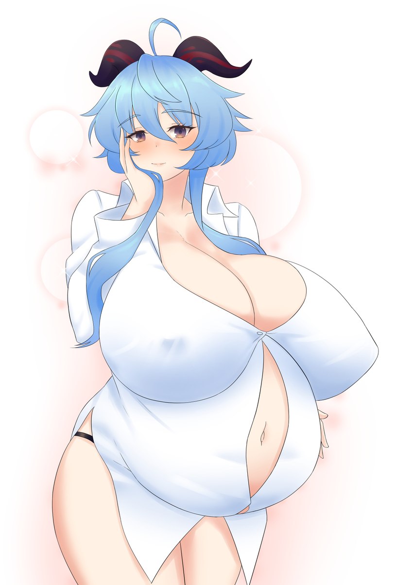 belly big_belly big_breasts big_butt blue_hair blush breasts brown_eyes butt cleavage clothed clothing female hair horn huge_breasts huge_thighs hyper hyper_breasts midriff navel nipple_outline pregnant pregnant_female pregnant_humanoid smile solo standing thick_thighs puffywaffles genshin_impact mihoyo mythology ganyu_(genshin_impact) adeptus_(genshin_impact) animal_humanoid dragon dragon_humanoid horned_humanoid humanoid mythological_creature mythological_scalie scalie hi_res