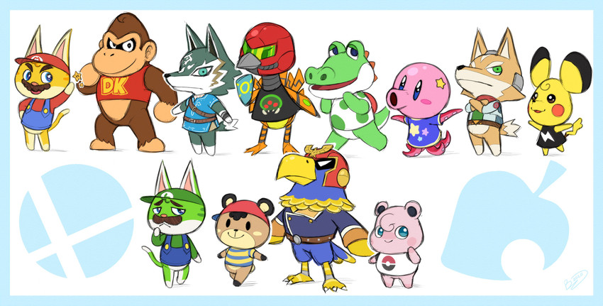 wolf link, donkey kong, link, captain falcon, fox mccloud, and etc (donkey kong (series) and etc) created by zieghost