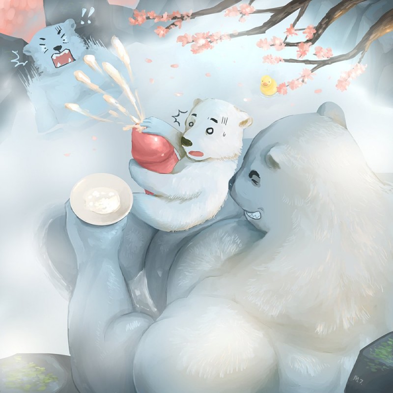 anthro balls belly bodily_fluids cum detailed_background ejaculation erection eyes_closed fur genital_fluids genitals group hot_spring humanoid_genitalia humanoid_hands humanoid_penis male male/male onsen overweight overweight_male penis sitting teeth water white_body white_fur young young_anthro m7 bear mammal polar_bear ursine 1:1 2018 father_(lore) father_and_child_(lore) father_and_son_(lore) parent_(lore) parent_and_child_(lore) parent_and_son_(lore) son_(lore)