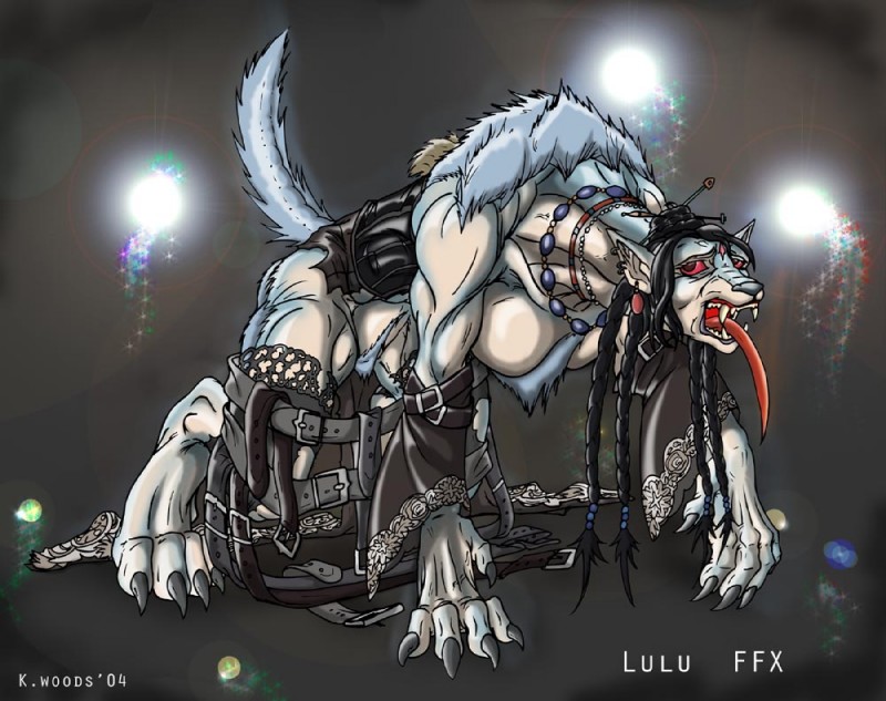 belt bottomwear breasts clothing female feral human_to_feral jewelry necklace pants paws rip robe solo species_transformation tail teeth tongue transformation black-rat final_fantasy final_fantasy_x square_enix lulu_(final_fantasy) skoll canid canine canis mammal wolf