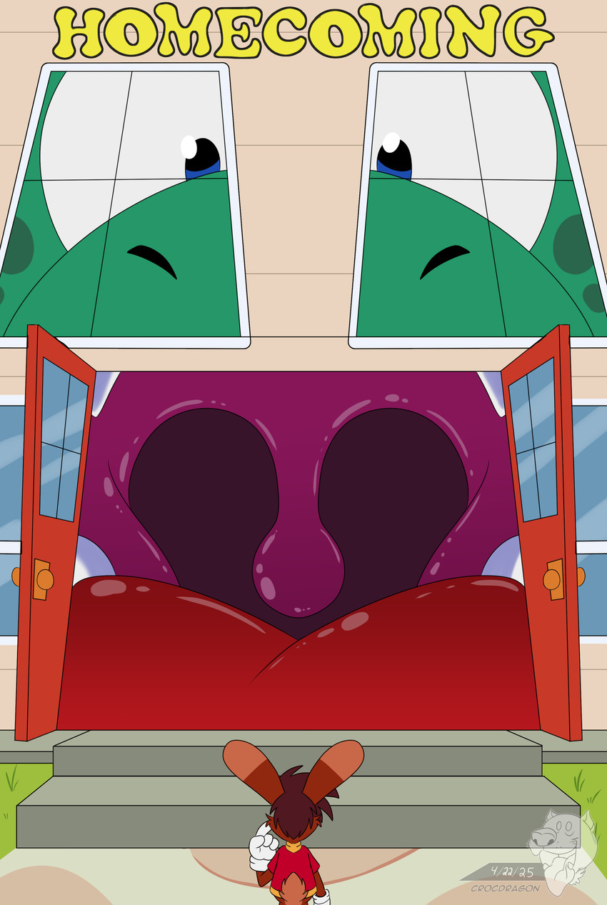 4_fingers anthro big_tongue cartoon_gloves duo extreme_size_difference fingers macro male male/male micro open_mouth red_tongue size_difference tail tongue toony uvula vore_implied crocdragon89 mythology joshua_edgars_(crocdragon89) roderick_(tamerkoh) toon_joshua_edgars_(crocdragon89) dragon lagomorph leporid mammal mythological_creature mythological_scalie rabbit scalie absurd_res comic cover cover_art cover_page hi_res