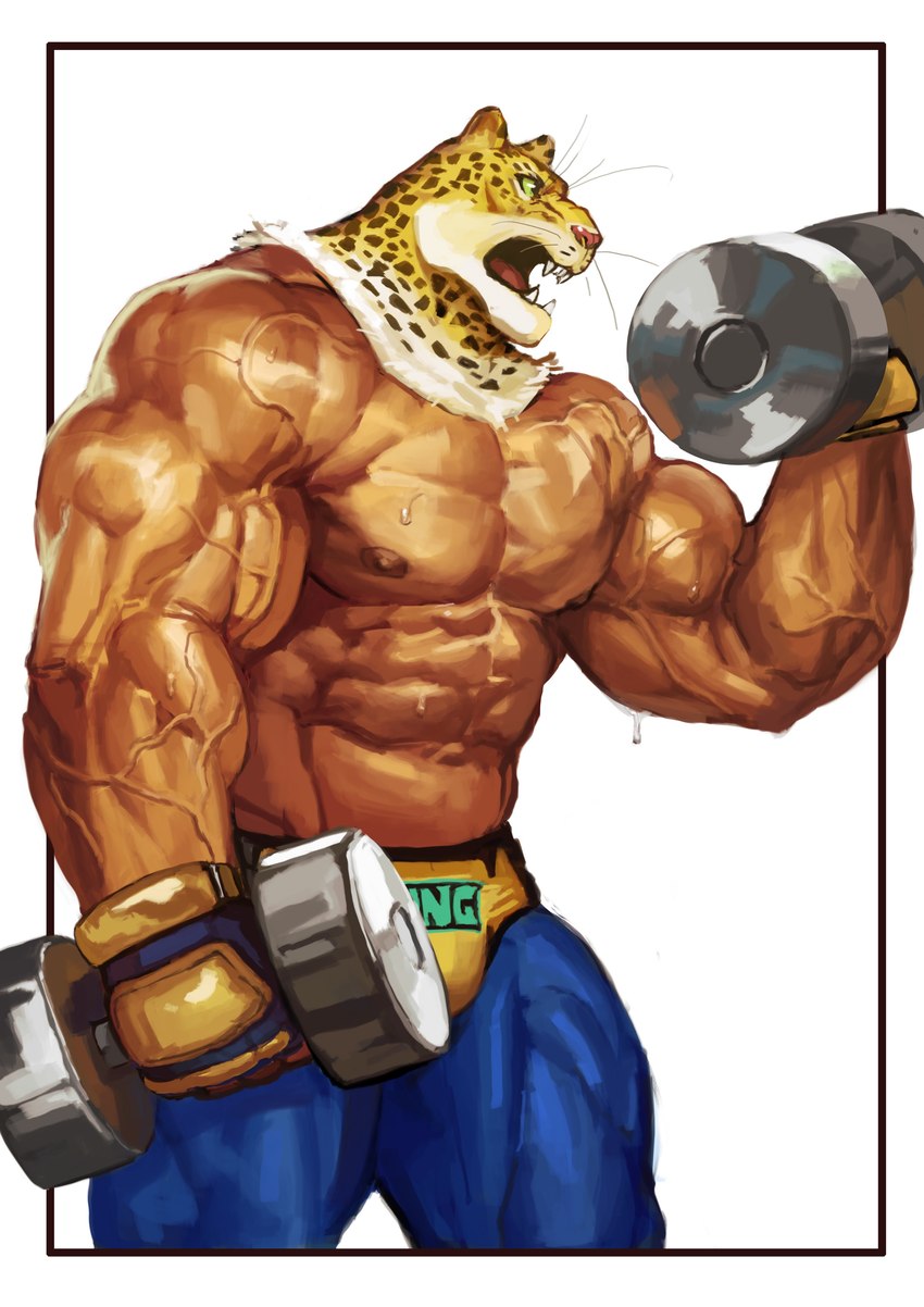 abs animal_mask anthro biceps big_muscles bodily_fluids exercise huge_muscles luchador male mask muscular muscular_male pecs solo sweat vein veiny_muscles weights workout wrestler traver009 bandai_namco tekken tekken_7 king_(tekken) felid human humanoid jaguar mammal pantherine absurd_res hi_res