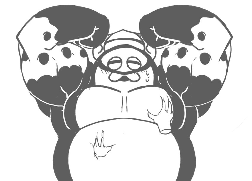 :3 anthro belly biceps disembodied_hand duo flexing grope groping_belly groping_chest male musclegut muscular muscular_arms pecs pencatallan nintendo splatoon big_man_(splatoon) fish manta_ray marine ray_(fish) stingray monochrome