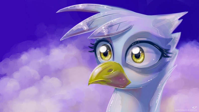 amber_eyes beak eyebrows eyelashes feathers female solo wide_eyed karol_pawlinski friendship_is_magic hasbro my_little_pony mythology gilda_(mlp) avian gryphon mythological_avian mythological_creature 16:9 hi_res portrait reaction_image widescreen