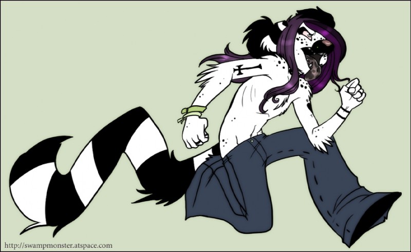 alternative_fashion anthro bottomwear clothed clothing glamfur goth hair long_hair male pants purple_hair solo tail text tongue topless zeriara zeriara_(character) lemur mammal primate ring-tailed_lemur strepsirrhine url