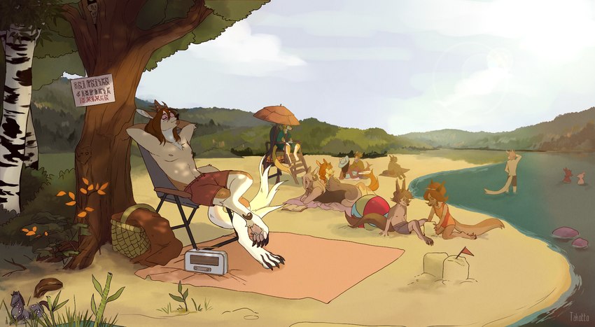 beach electronics femboy group male paws radio relaxation seaside solo takotto the_crown_of_leaves ferka sahash hi_res