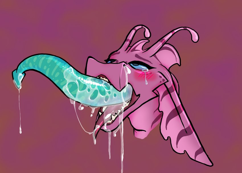 ahegao all_the_way_through ambiguous_gender ambiguous_threading antennae_(anatomy) anthro blush bodily_fluids cum cum_from_mouth cum_from_nose cum_in_mouth cum_in_nose cum_inside excessive_cum excessive_genital_fluids eyes_watering fin genital_fluids head_fin long_tongue looking_pleasured nude penetration pink_blush pink_body pink_scales reverse_penetration scales solo striped_body stripes tears tentacle_from_mouth tentacle_penetration tentacles threaded_by_tentacle tongue rahisauce mythology edie_(rahisauce) aquatic_dragon dragon marine mythological_creature mythological_scalie scalie tentacle_creature hi_res gynomorph_(lore) intersex_(lore)