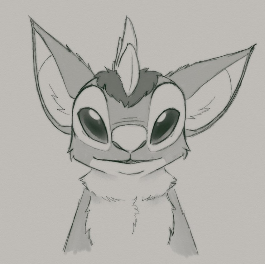 ambiguous_gender anthro biped chest_tuft front_view fur grey_background looking_at_viewer mohawk simple_background solo tuft petrock disney lilo_and_stitch fan_character ovni alien experiment_(lilo_and_stitch) 2023 greyscale monochrome male_(lore)