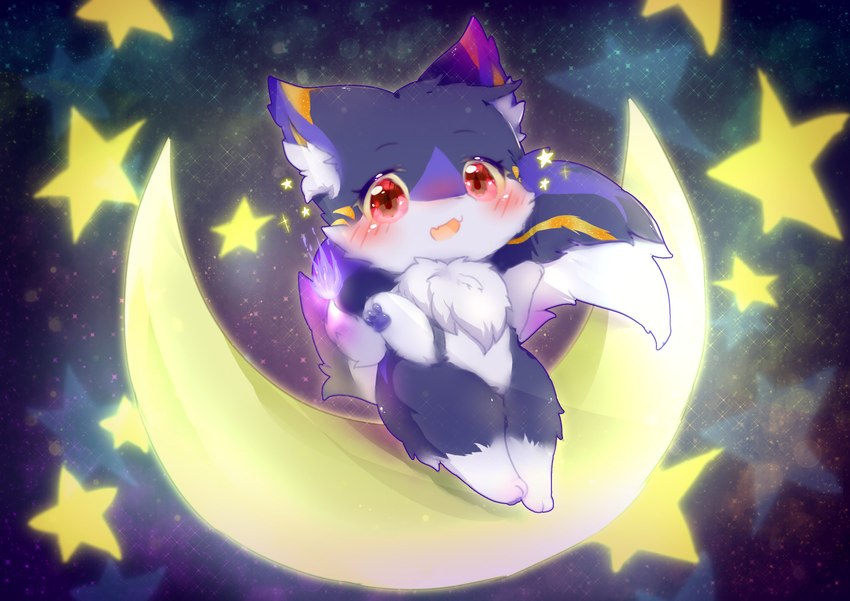 ambiguous_gender anthro chibi detailed_background kemono moon night paws semi-anthro sitting solo star deaic canid canine mammal absurd_res hi_res