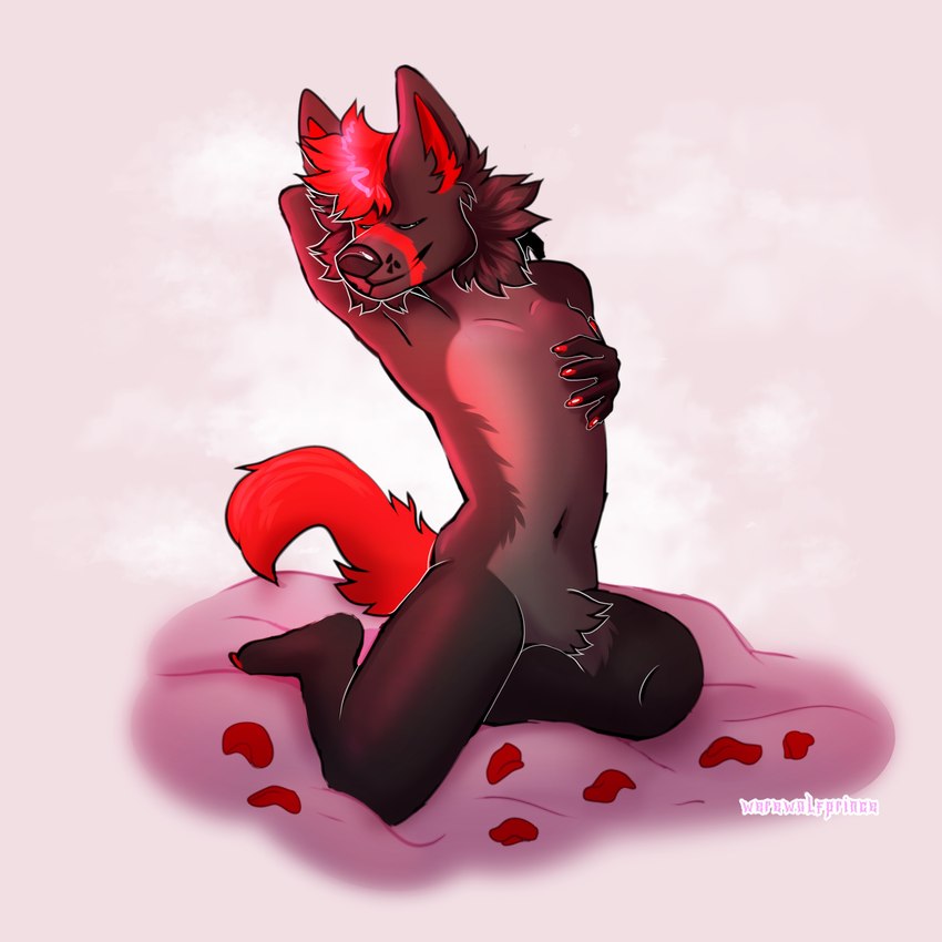 anthro fur grey_body grey_fur male nude red_body red_fur simple_background smile solo tail werewolfprince666 fury_(furythewolf) furythewolf canid canine canis mammal wolf 1:1 absurd_res digital_media_(artwork) hi_res