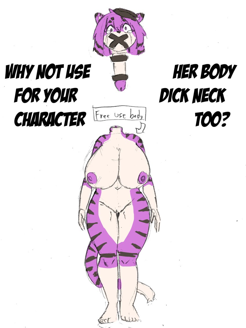 anthro big_breasts bodily_fluids breasts crying detachable detachable_head dickneck female genitals head_penis huge_breasts nude pussy solo tears text wide_hips komenuka_inaho zeno_(komenuka_inaho) felid mammal pantherine tiger 3:4 english_text hi_res